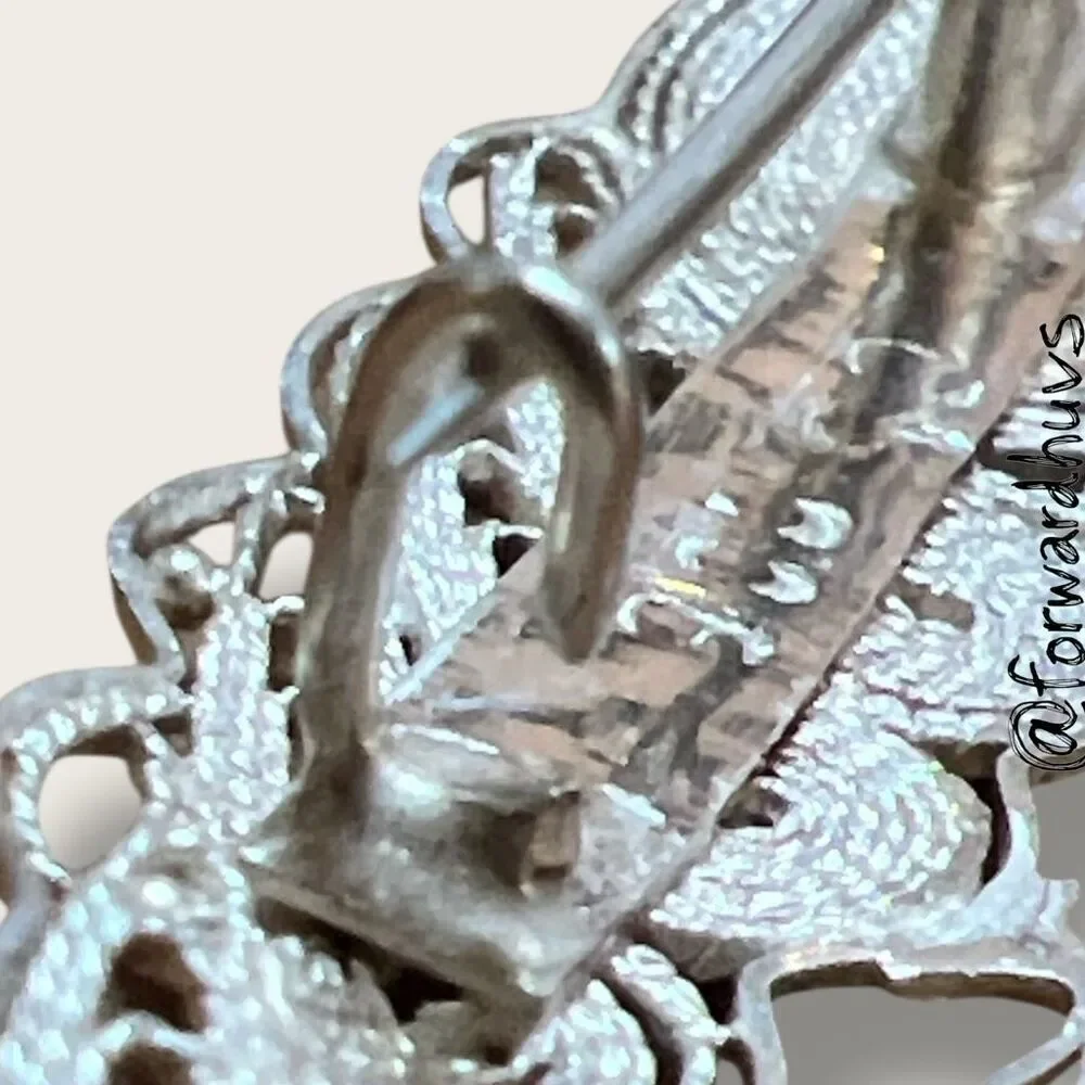 Antique 900 Silver Filigree Shrimp Brooch – Handcrafted – C-Clasp